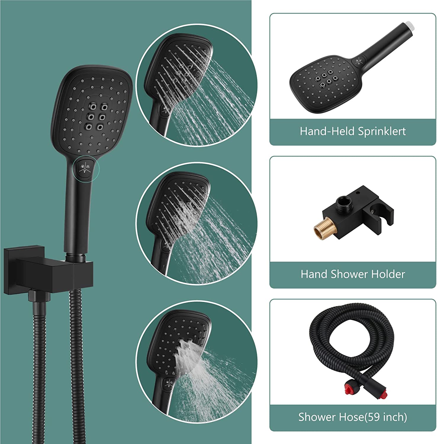 Heyalan Shower System 10 Inch Square Rain Shower Head Shower Faucet Fixture ABS Handheld Shower Sprayer Wall Mount Bathroom Rainfall Showerhead Combo Set High Pressure