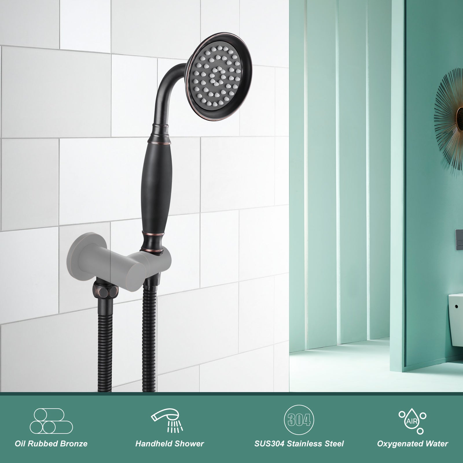 Heyalan Handheld Shower Head Spray Wand Hand Held Telephone Shape Vintage Brass Shower Head Powerful Water Sprayer Bathroom High Flow Shower 1 Function with Water Hose