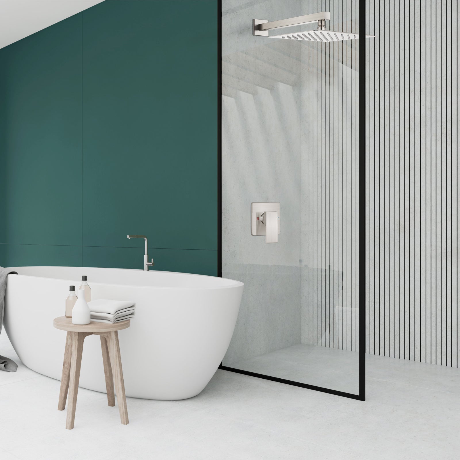 Heyalan Shower Trim Kit Wall Mounted 10 Inch Square SUS304 Rainfall Shower Head and One Handle System 1 Function Mixer Shower Faucet Set with Rough-in Valve Male Thread