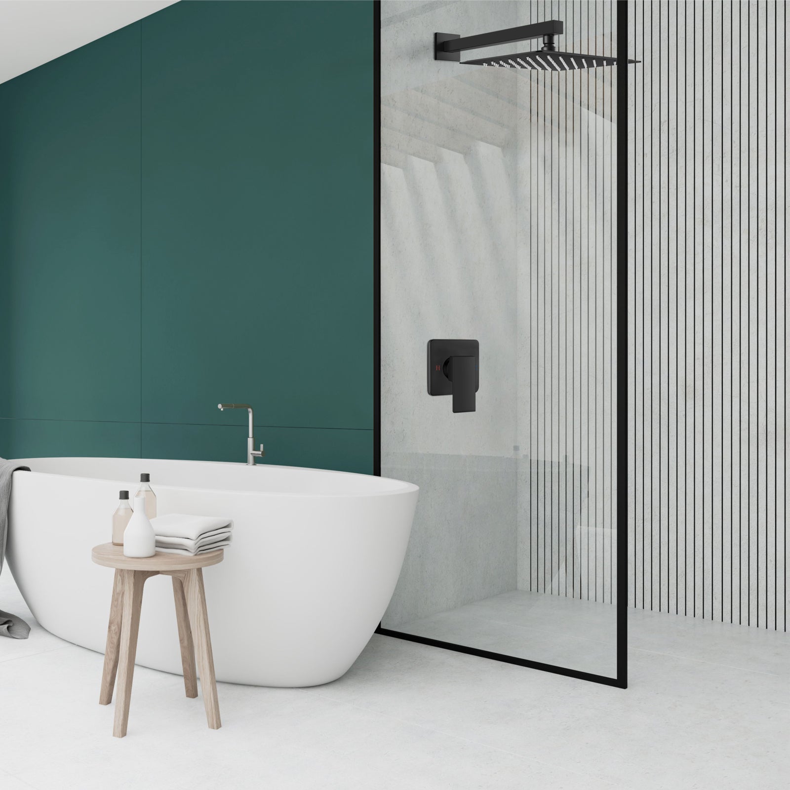 Heyalan Shower Trim Kit Wall Mounted 10 Inch Square SUS304 Rainfall Shower Head and One Handle System 1 Function Mixer Shower Faucet Set with Rough-in Valve Male Thread