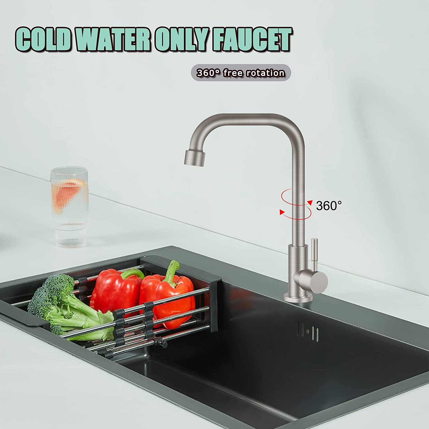 Cold Water OnlySingle Lever Handle SUS304 Sink Bar Tap 360 Degree Swivel Spout Decked Mounted Longer Thread Pipe
