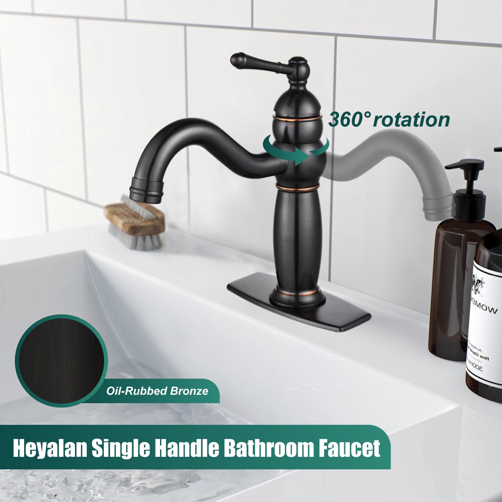 Heyalan Bathroom Faucet Brass Lavatory Sink Faucet Vanity Basin Single Hole Vintage Vessel Mixer Tap Deck Mounted Retro Hot and Cold Water Handle Solid Brass Pop-up Drain Included