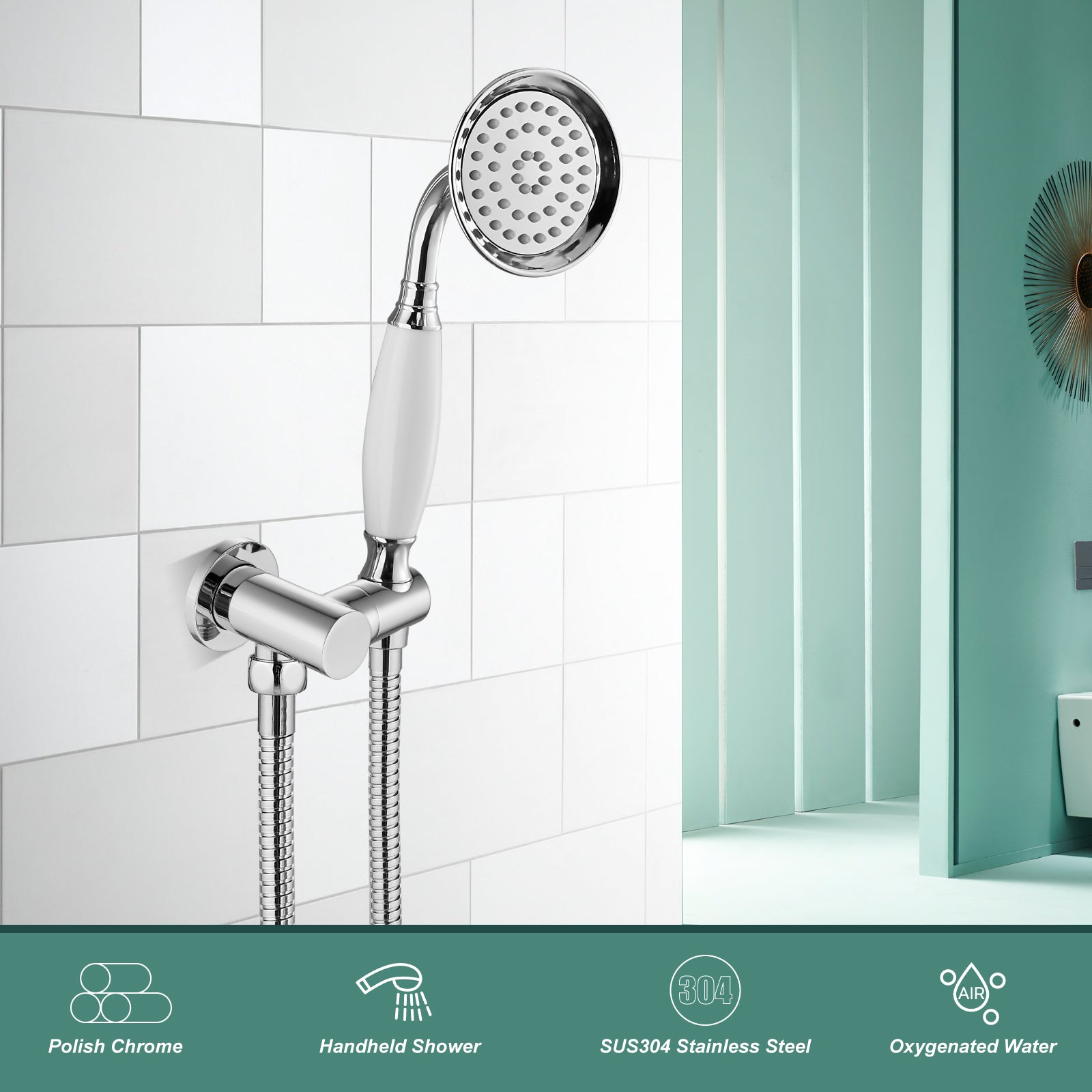 Heyalan Handheld Shower Head Spray with Holder Wand Ceramic Handle Hand Held Telephone Shape Antique Brass Shower Head Sprayer with Bracket Bathroom Shower 1 Mode with Water Hose