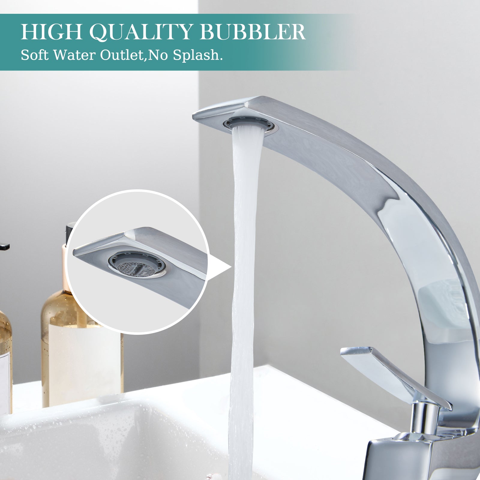 Heyalan Bathroom Sink Faucet Deck Mount Single Handle Single Hole Curved Spout Lavatory Basin Mixer Tap Solid Brass with Supply Hose Commercial