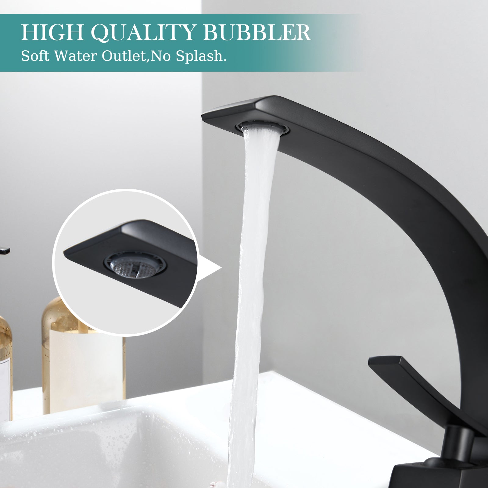 Heyalan Bathroom Sink Faucet Deck Mount Single Handle Single Hole Curved Spout Lavatory Basin Mixer Tap Solid Brass with Supply Hose Commercial