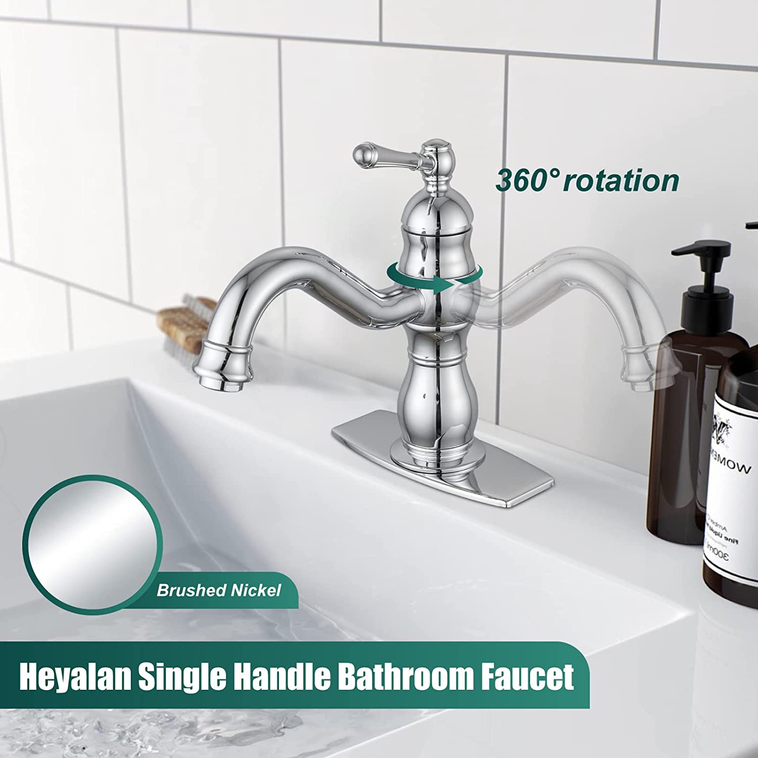 Bathroom Sink Overflow Faucet Single Hole One Handle with Pop Up Drain Assembly Deck Mount Vanity Mixer Tap Lavatory Included