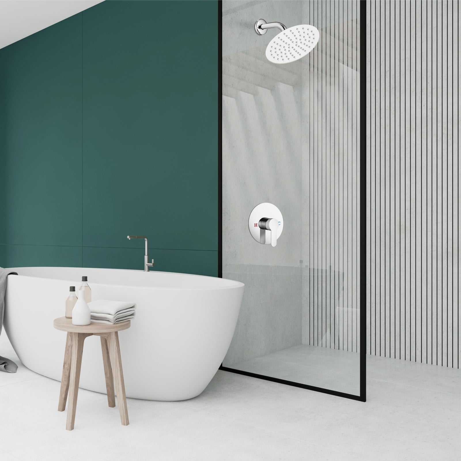 Shower Faucet Set 8 Inch Round Showerhead Bathroom Rainfall Shower System Wall Mount SUS304 Stainless Steel Single Function Shower Trim Kit 1 Handle Male Thread 1/2" NPT