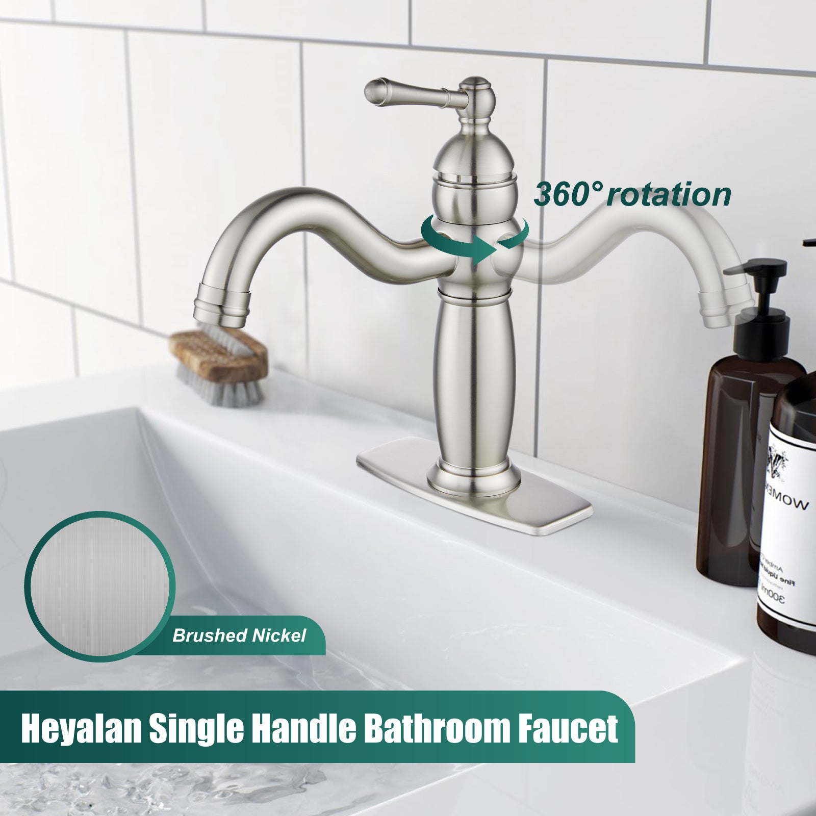 Heyalan Bathroom Faucet Brass Lavatory Sink Faucet Vanity Basin Single Hole Vintage Vessel Mixer Tap Deck Mounted Retro Hot and Cold Water Handle Solid Brass Pop-up Drain Included