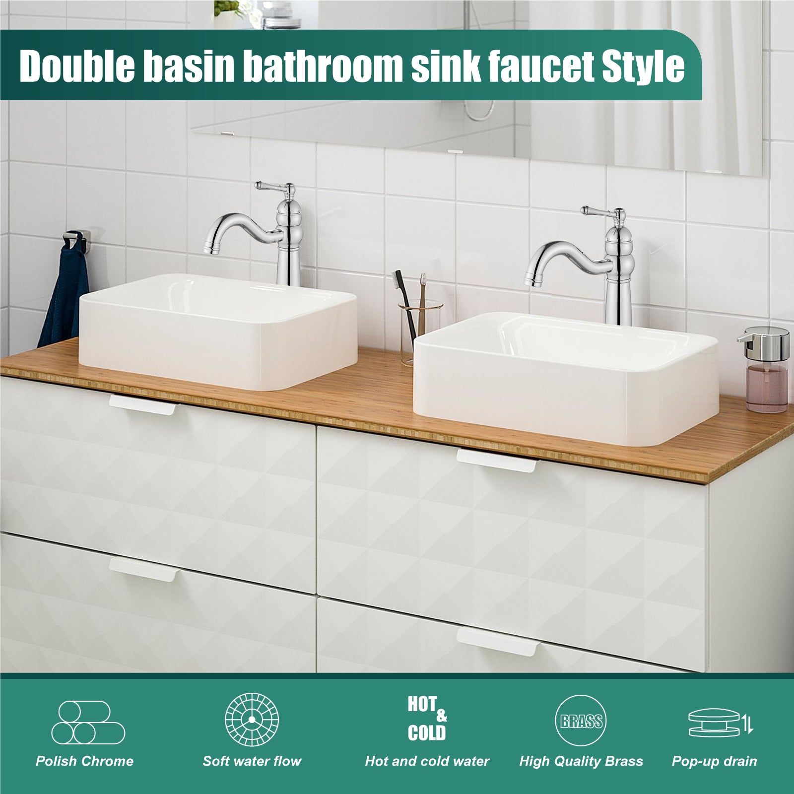 Heyalan Bathroom Vessel Sink Faucet Deck Mount Single Hole One Handle Vintage Lavatory Basin Spout Vanity Tall Mixer Tap Solid Brass Antique Assembly with Pop-up Drain