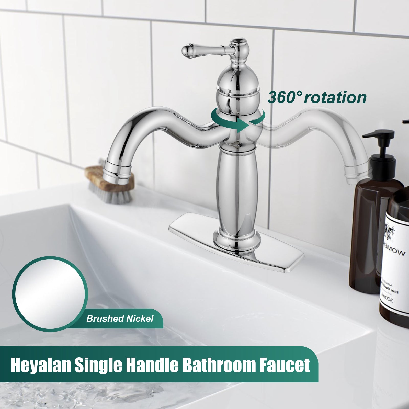 Heyalan Bathroom Faucet Brass Lavatory Sink Faucet Vanity Basin Single Hole Vintage Vessel Mixer Tap Deck Mounted Retro Hot and Cold Water Handle Solid Brass Pop-up Drain Included