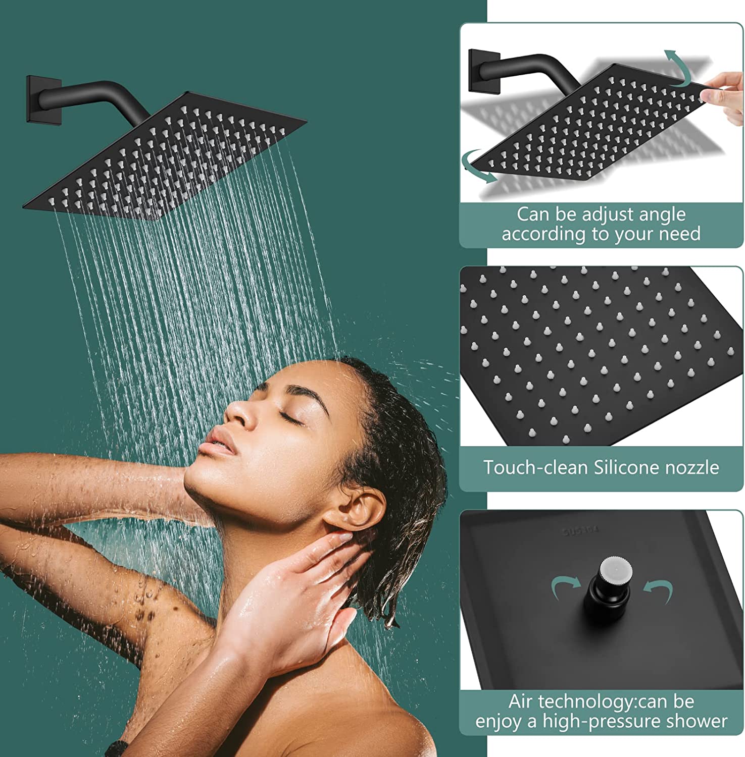 Heyalan Shower Faucet Set Bathroom Rainfall Shower System Square SUS304 Stainless Steel Showerhead Single Function Shower Trim Kit 1 Handle with Rough-in Valve