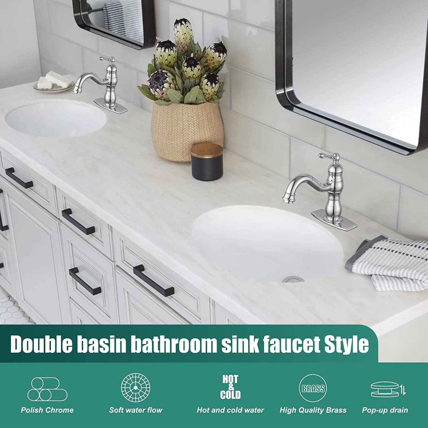 Bathroom Sink Overflow Faucet Single Hole One Handle with Pop Up Drain Assembly Deck Mount Vanity Mixer Tap Lavatory Included