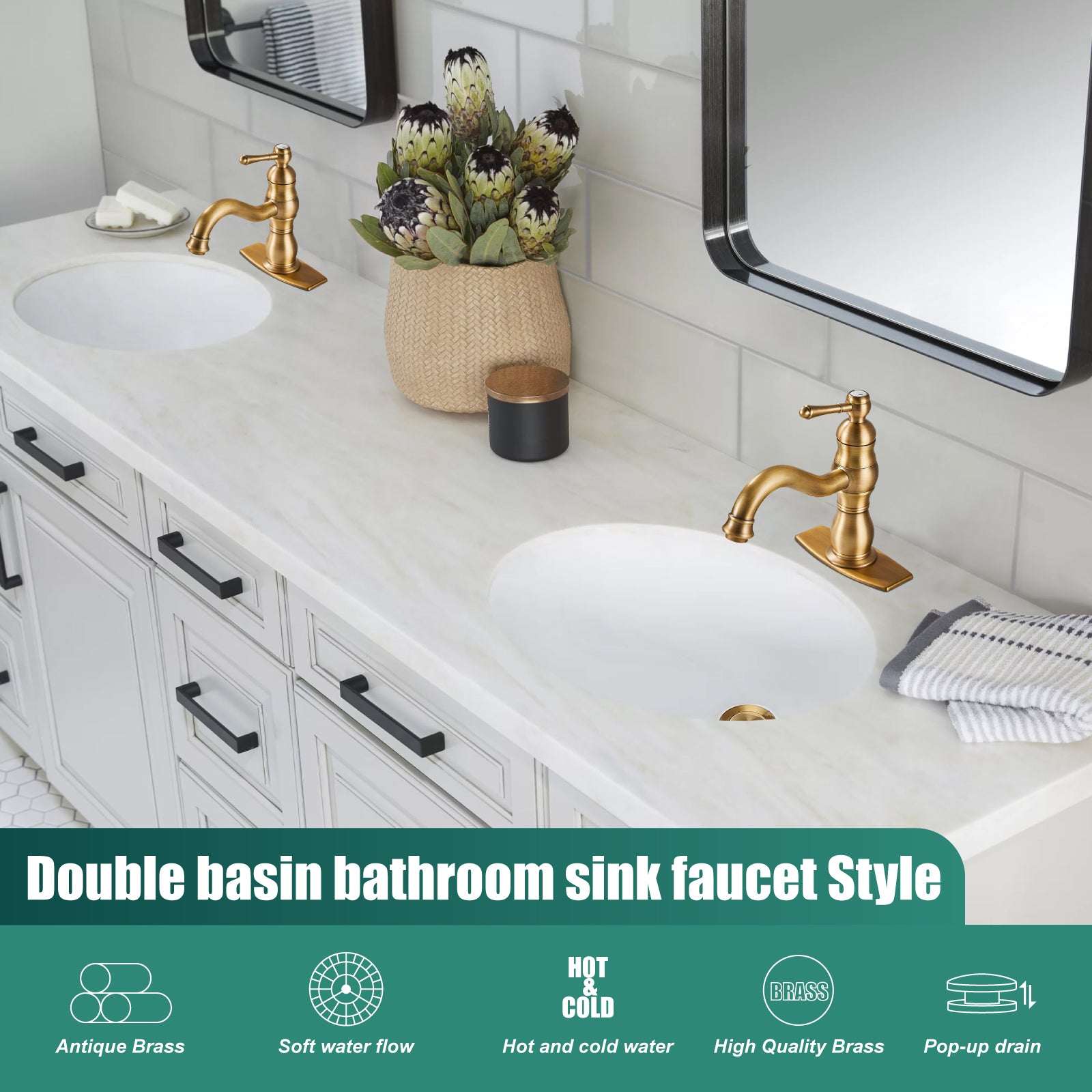 Bathroom Sink Faucet 1 Hole Single Handle Vanity Mixer Tap Deck Mount Lavatory Pop Up Drain with Overflow Included Commercial