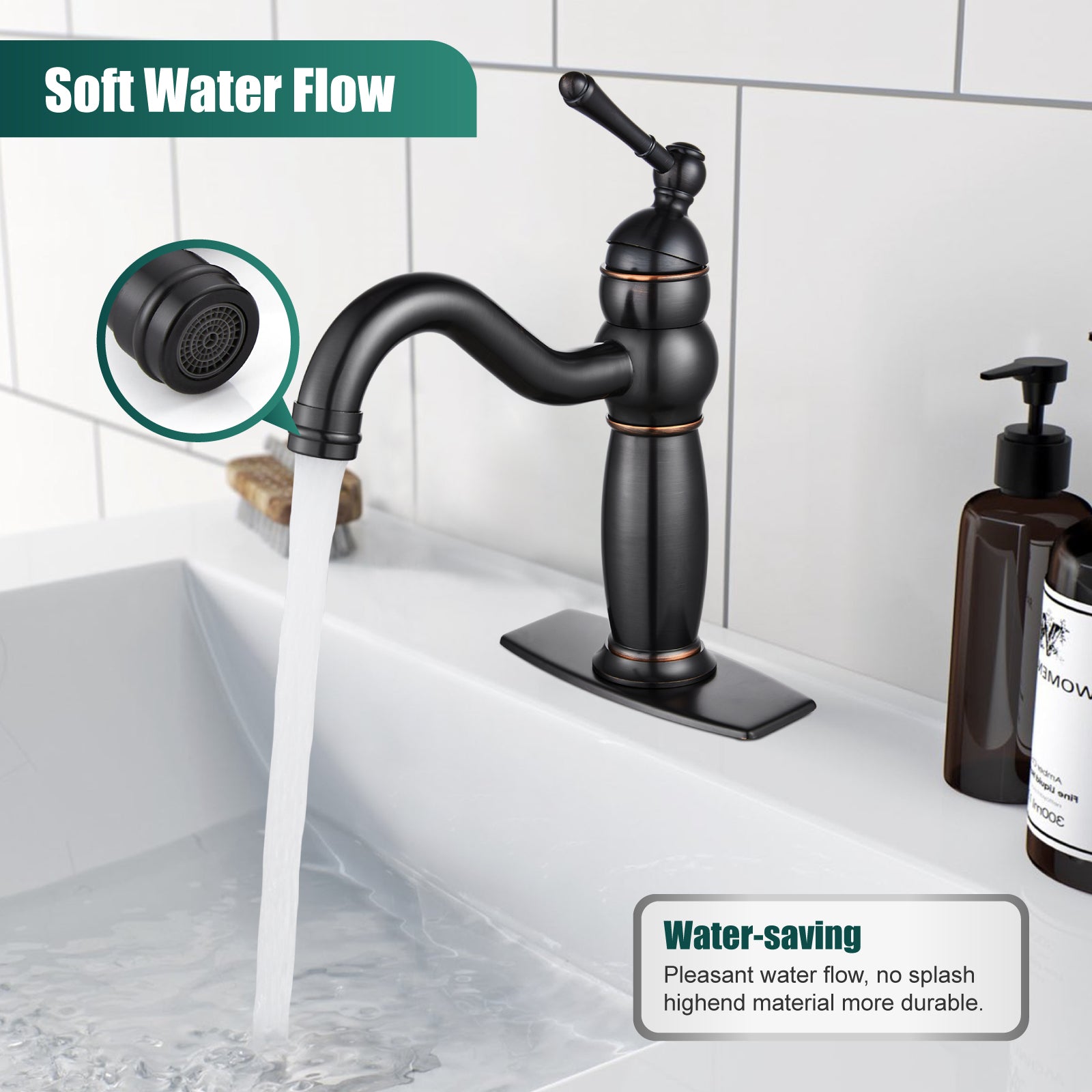 Heyalan Bathroom Faucet Brass Lavatory Sink Faucet Vanity Basin Single Hole Vintage Vessel Mixer Tap Deck Mounted Retro Hot and Cold Water Handle Solid Brass Pop-up Drain Included