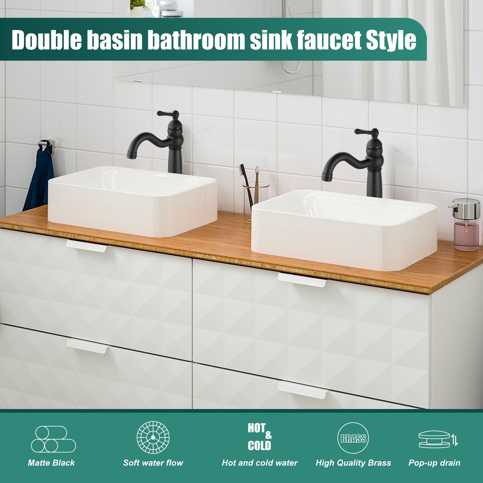 Heyalan Bathroom Vessel Sink Faucet Deck Mount Single Hole One Handle Vintage Lavatory Basin Spout Vanity Tall Mixer Tap Solid Brass Antique Assembly with Pop-up Drain
