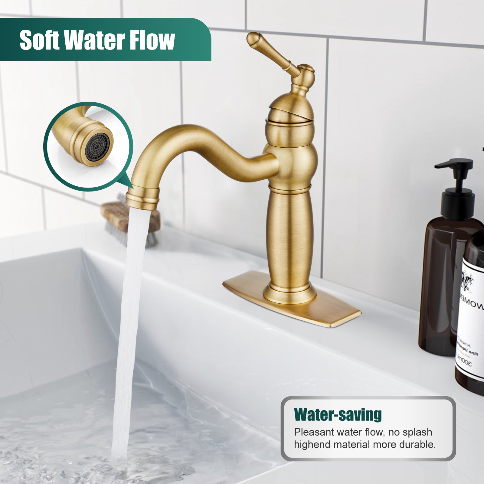 Heyalan Bathroom Faucet Brass Lavatory Sink Faucet Vanity Basin Single Hole Vintage Vessel Mixer Tap Deck Mounted Retro Hot and Cold Water Handle Solid Brass Pop-up Drain Included
