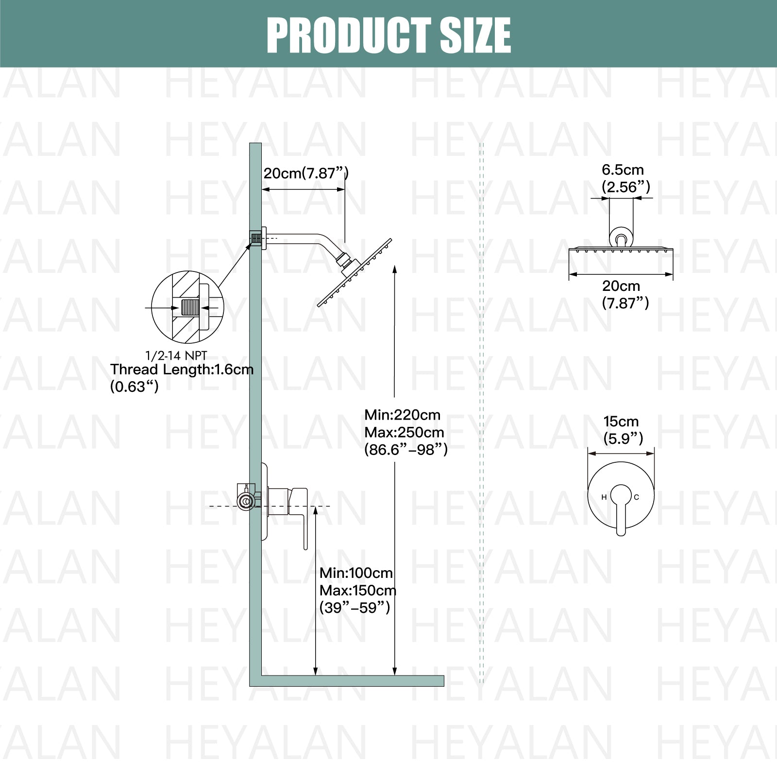 Shower Faucet Set 8 Inch Round Showerhead Bathroom Rainfall Shower System Wall Mount SUS304 Stainless Steel Single Function Shower Trim Kit 1 Handle Male Thread 1/2" NPT