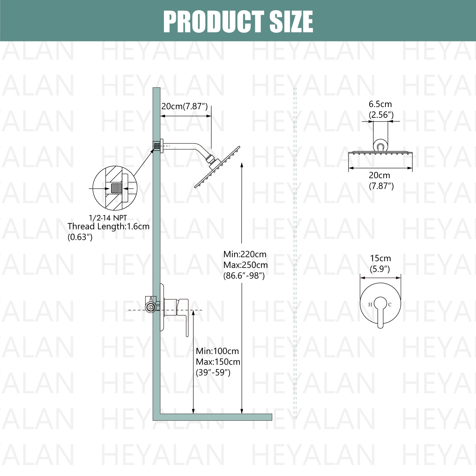Shower Faucet Set 8 Inch Round Showerhead Bathroom Rainfall Shower System Wall Mount SUS304 Stainless Steel Single Function Shower Trim Kit 1 Handle Male Thread 1/2" NPT