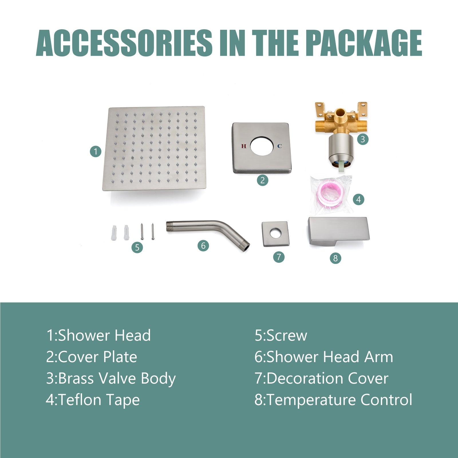 Shower Faucet Set Bathroom Rainfall Shower System Square SUS304 Stainless Steel Showerhead Single Function Shower Trim Kit 1 Handle with Rough-in Valve Male Thread 1/2" NPT