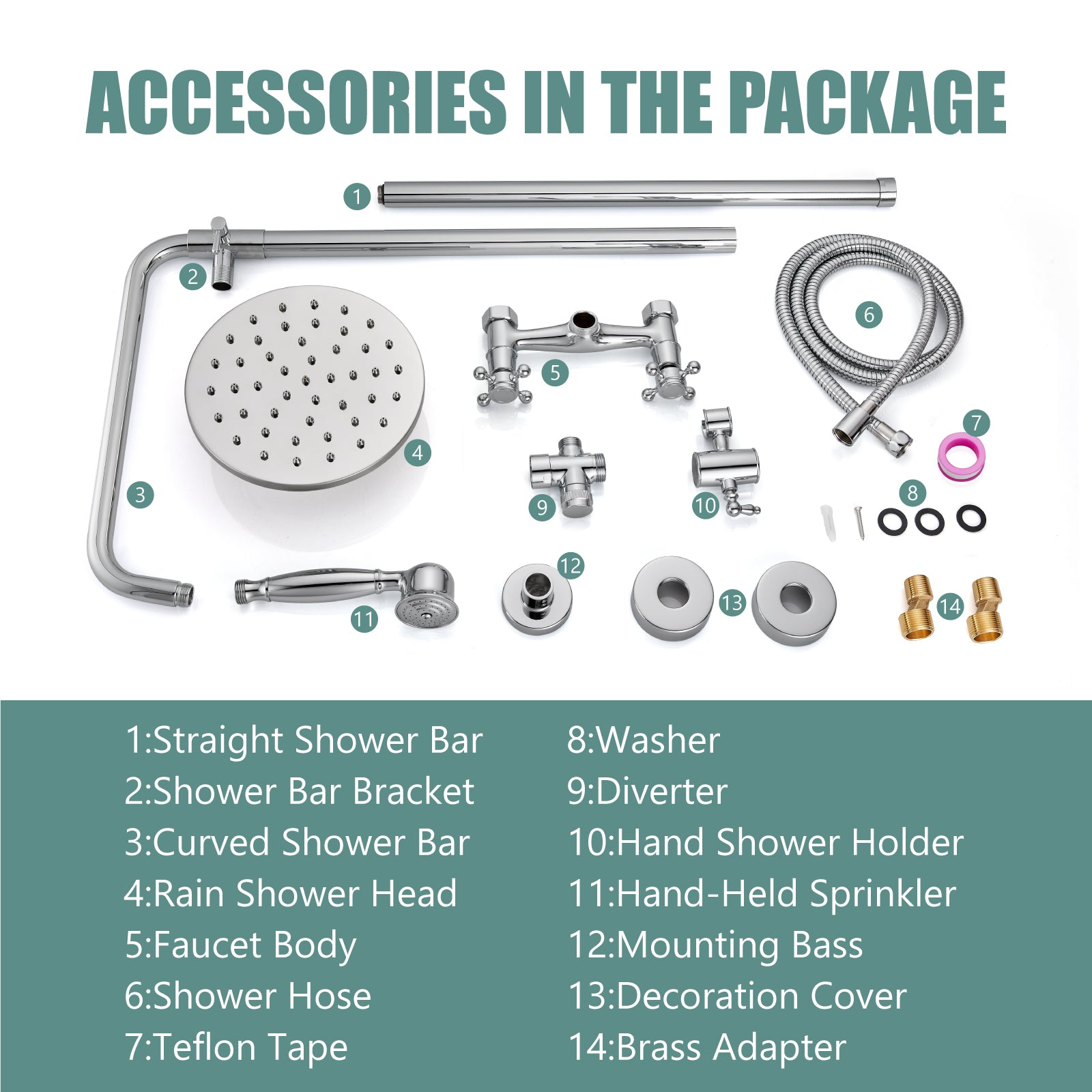 Heyalan Dual Functions Exposed Pipe Shower System Round Rainfall 8 Inch Shower Head Brass Fixture Combo Set 2 Handles with Handheld Sprayer Bathroom Shower Faucet Adjustable Shower Bar