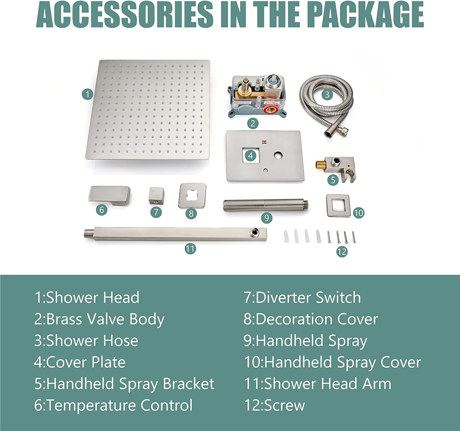 Heyalan Shower System Square Rain Shower System Head Shower Faucet Fixture 2 in 1 Handheld Shower Sprayer Rough in Valve Wall Mount Bathroom Rainfall Combo Set High Pressure