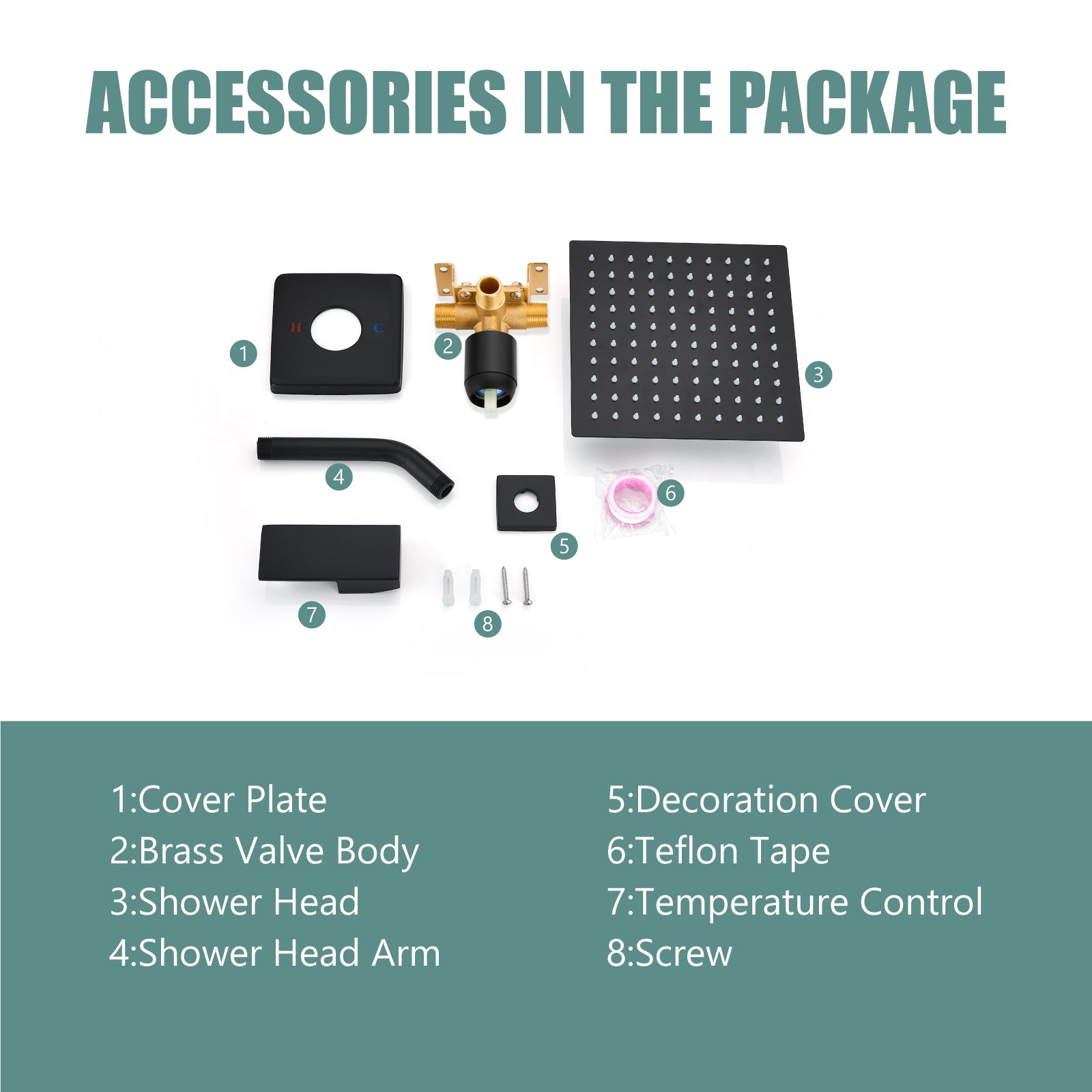 Shower Faucet Set Bathroom Rainfall Shower System Square SUS304 Stainless Steel Showerhead Single Function Shower Trim Kit 1 Handle with Rough-in Valve Male Thread 1/2" NPT