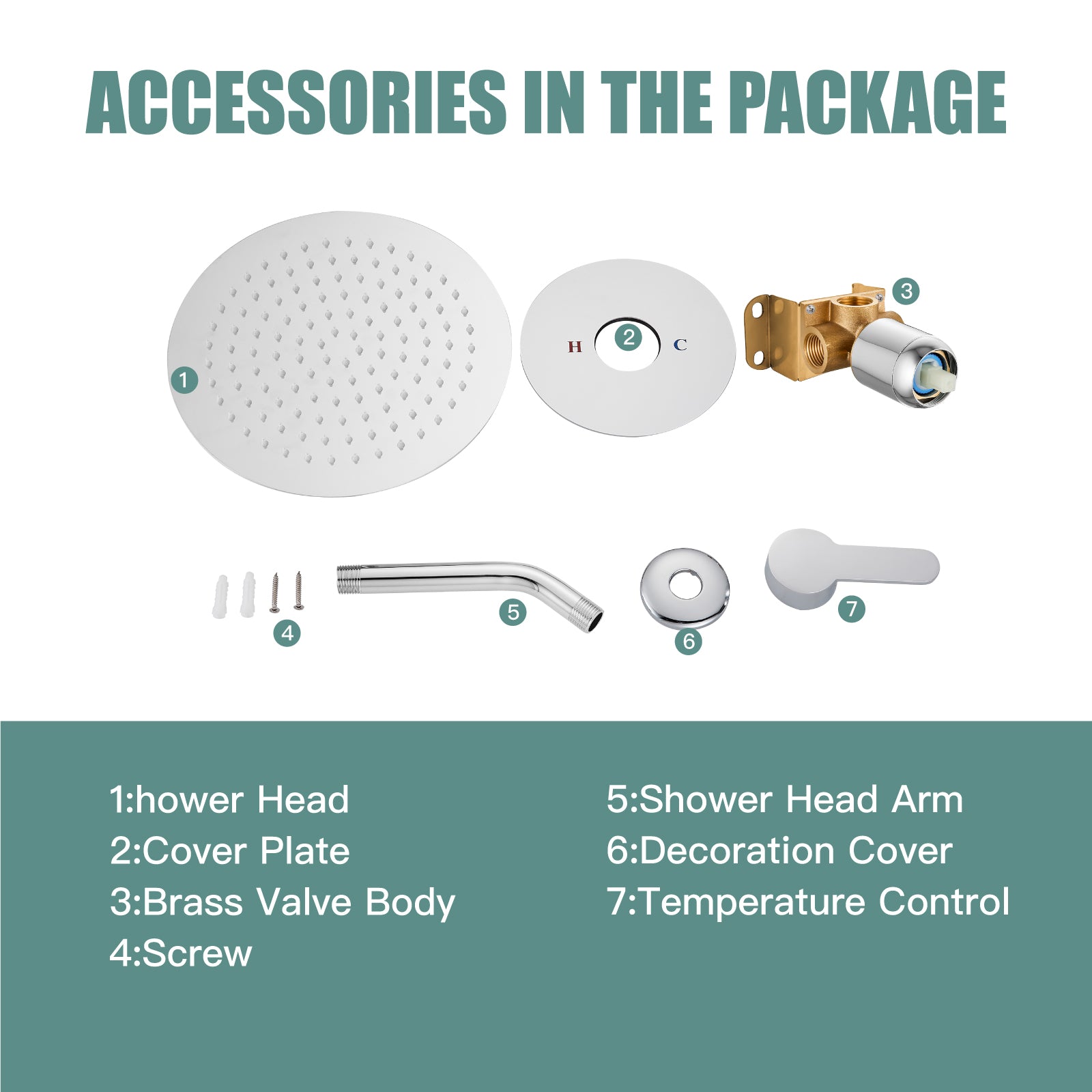 Shower Faucet Set 8 Inch Round Showerhead Bathroom Rainfall Shower System Wall Mount SUS304 Stainless Steel Single Function Shower Trim Kit with Rough-in Valve 1 Handle