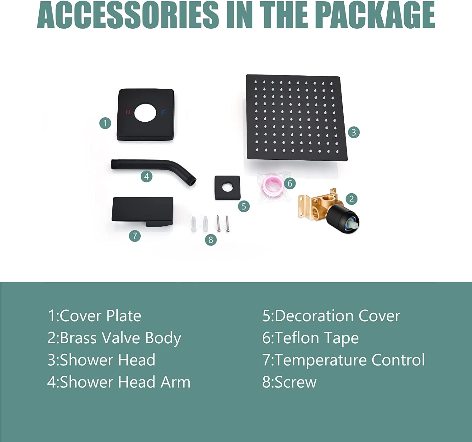 Heyalan Shower Faucet Set Bathroom Rainfall Shower System Square SUS304 Stainless Steel Showerhead Single Function Shower Trim Kit 1 Handle with Rough-in Valve