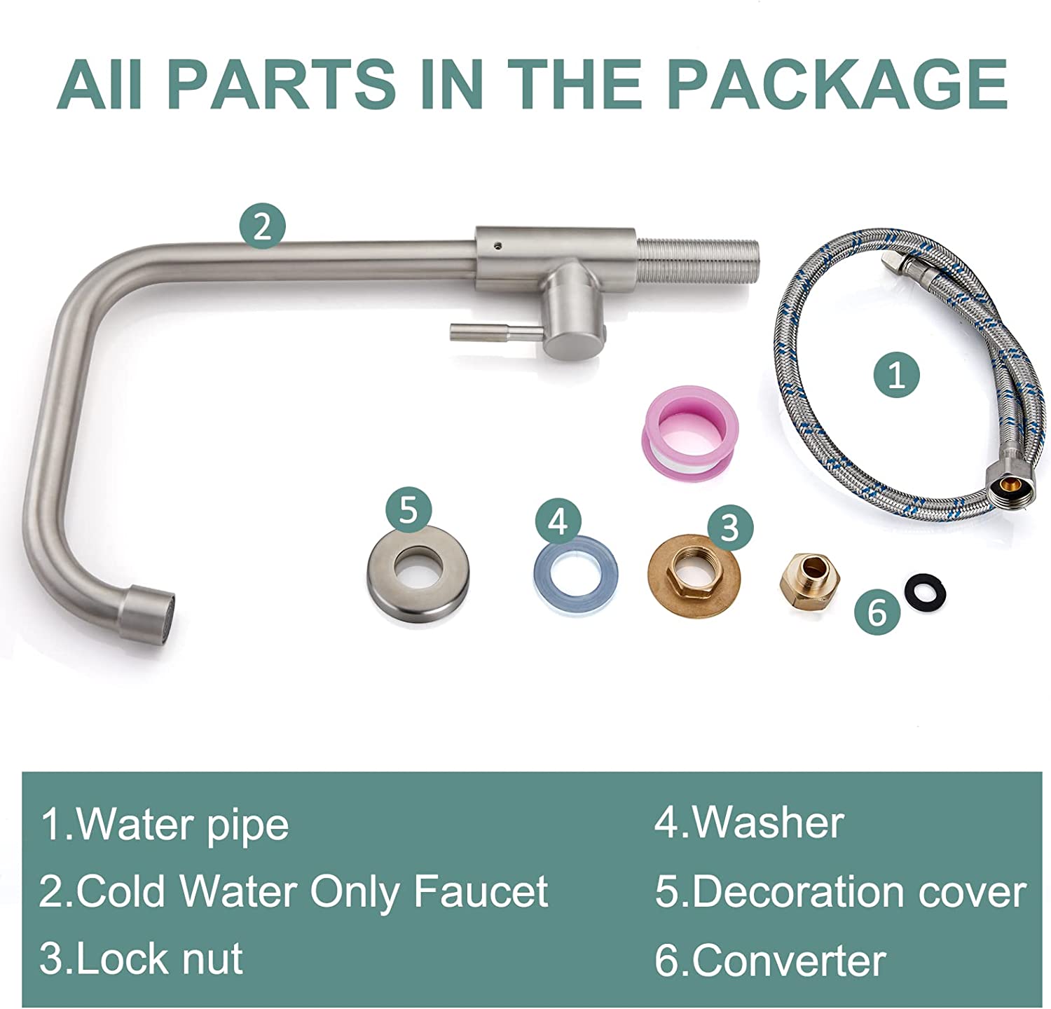 Cold Water OnlySingle Lever Handle SUS304 Sink Bar Tap 360 Degree Swivel Spout Decked Mounted Longer Thread Pipe