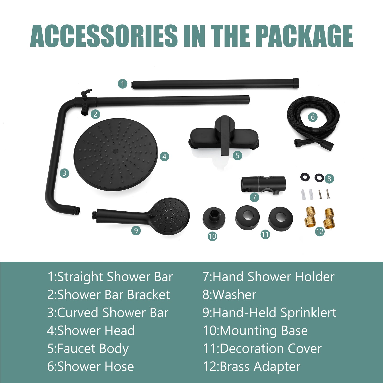 Heyalan Matte Black Exposed Shower System 8 Inch Rainfall Shower Head Fixture Combo Set Single Handle with ABS Handheld Sprayer Bathroom Shower Faucet Adjustable Shower Head Bar Dual Functions