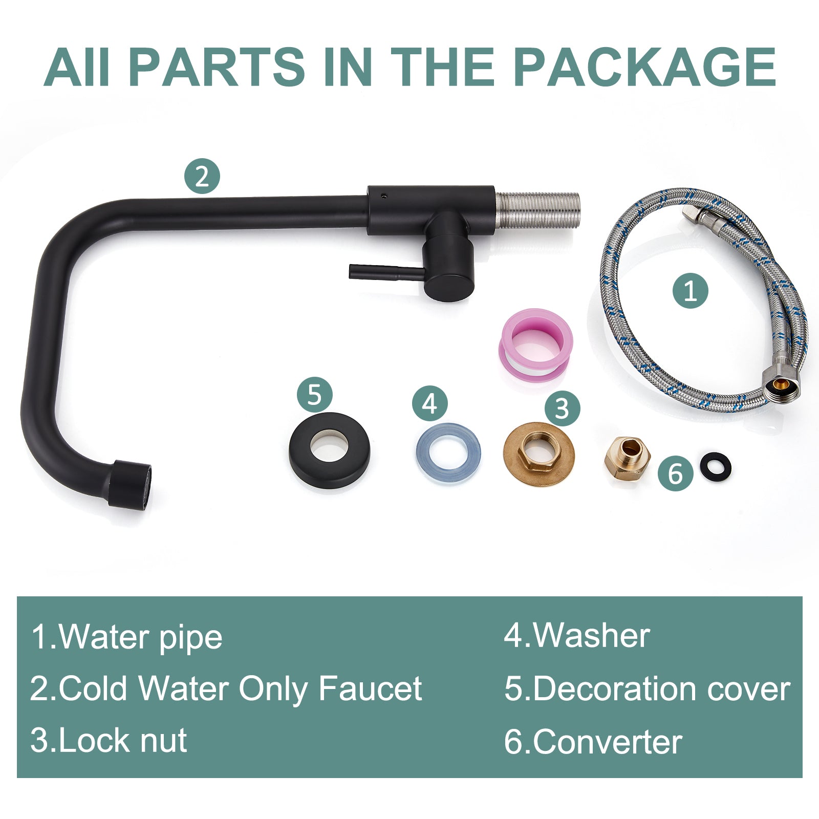 Cold Only Water Kitchen Faucet Heyalan Single Lever Handle 304 Stainless Steel Commercial Bar Tap Decked Mounted 360 Degree Swivel Spout Longer Thread Pipe