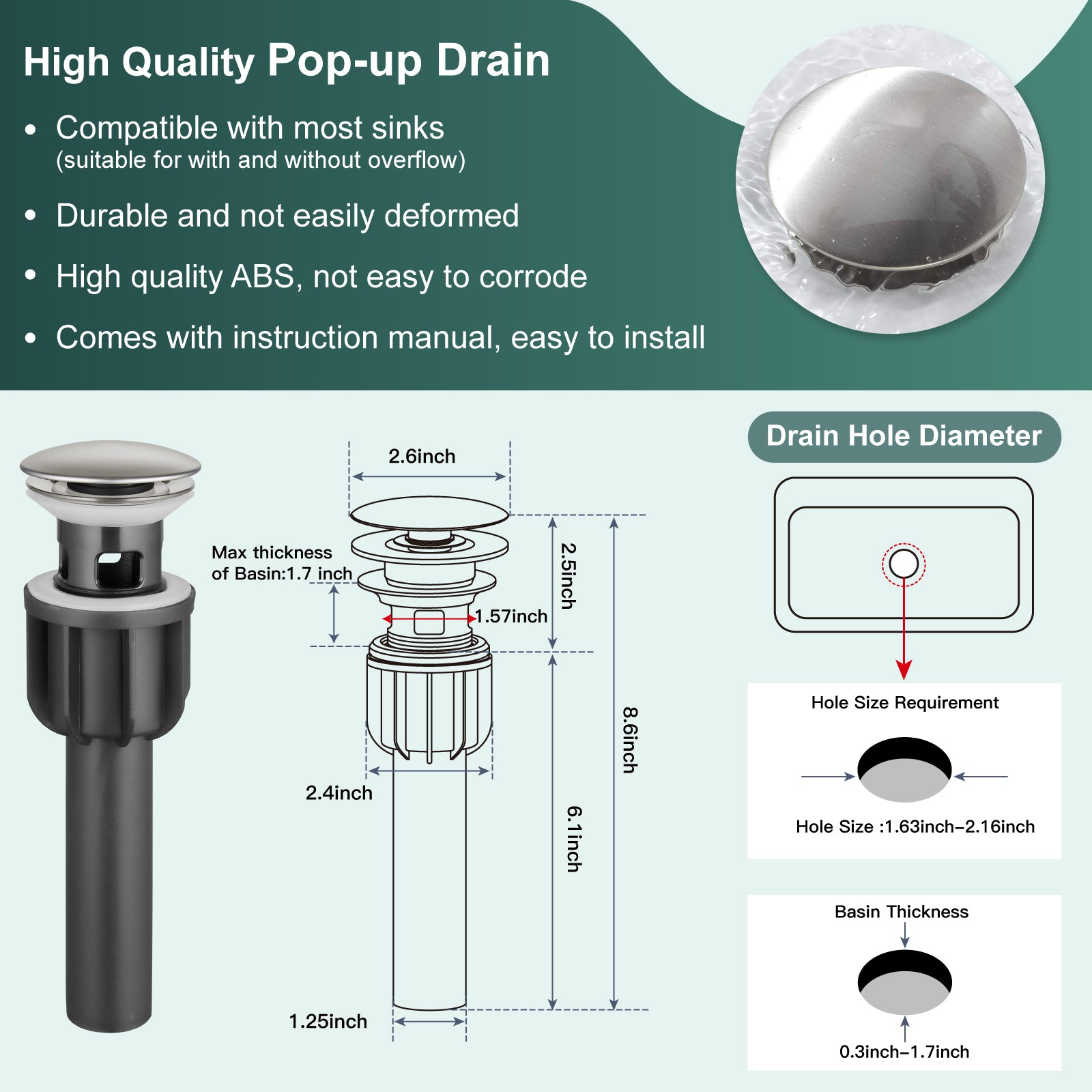 2 Handles SUS304 Stainless Steel 8-16 Inch Bathroom Basin Faucet with Pop Up Drain Deck Mount Divided Three Holes Toilet Sink Mixer Tap Simple Cabinet Grips Heyalan Mixer Faucet