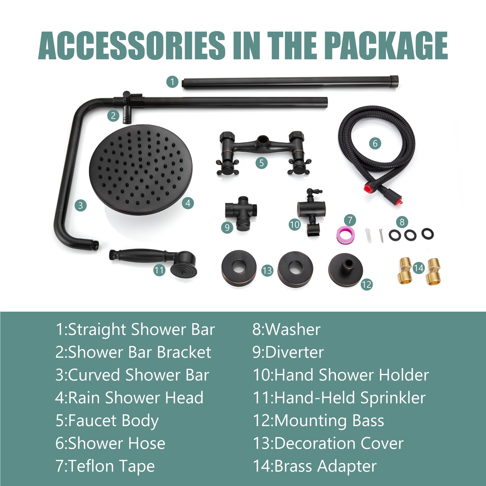 Heyalan Dual Functions Exposed Pipe Shower System Round Rainfall 8 Inch Shower Head Brass Fixture Combo Set 2 Handles with Handheld Sprayer Bathroom Shower Faucet Adjustable Shower Bar