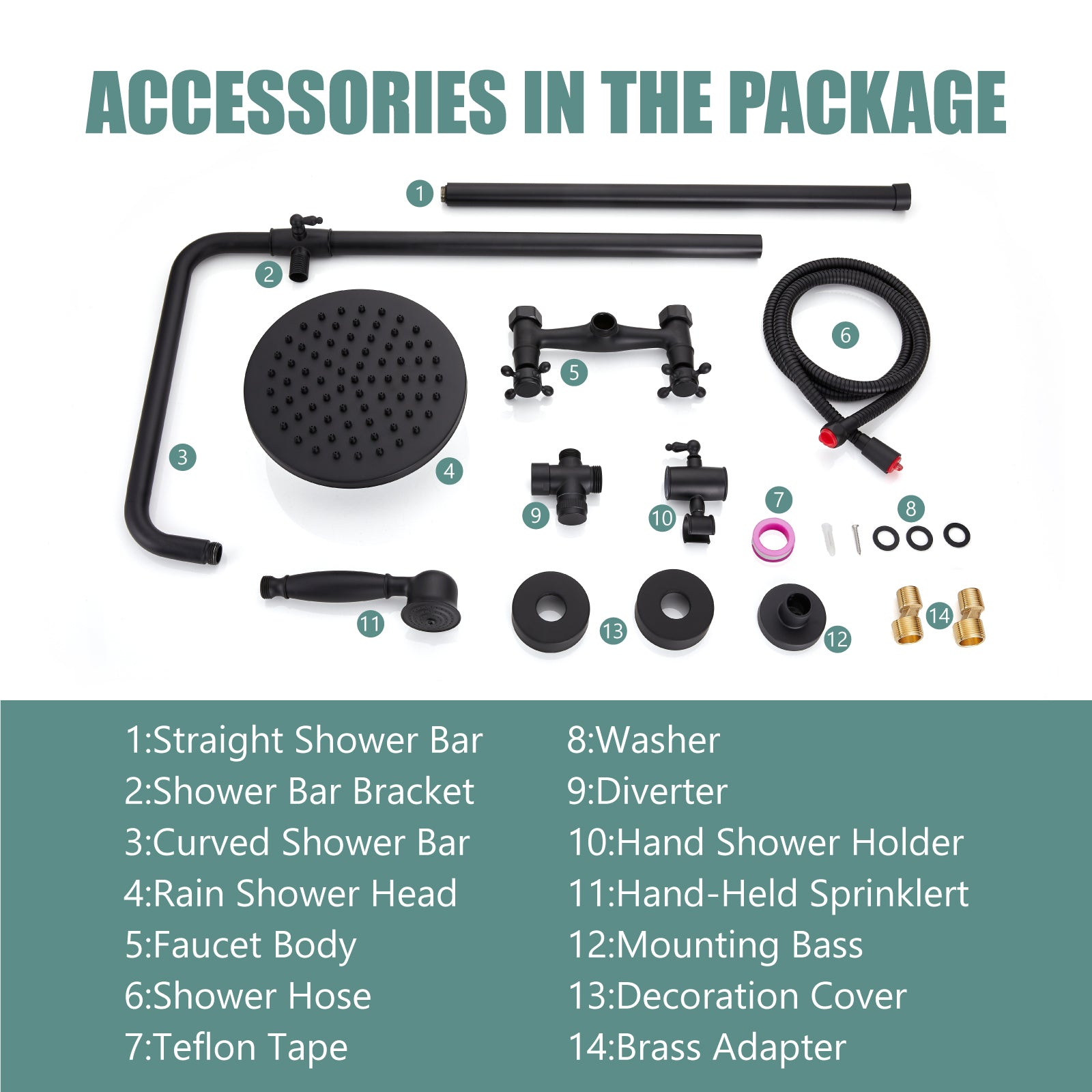 Heyalan Dual Functions Exposed Pipe Shower System Round Rainfall 8 Inch Shower Head Brass Fixture Combo Set 2 Handles with Handheld Sprayer Bathroom Shower Faucet Adjustable Shower Bar