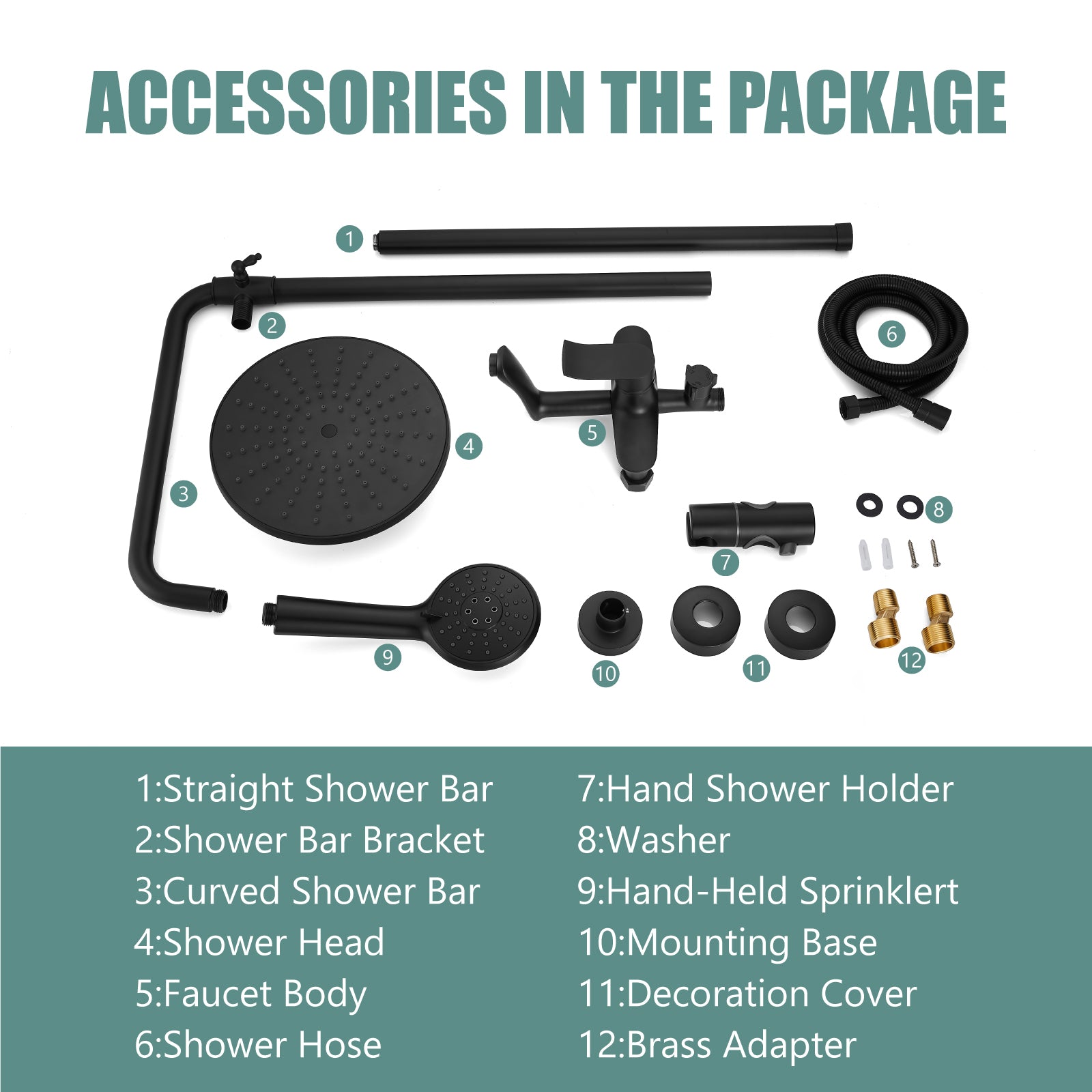 Heyalan Matte Black Exposed Shower Fixture 3 Function Brass Bathroom Shower Faucet Combo Set 8 Inch ABS Round Rainfall Showerhead with ABS Handheld Sprayer Wall MountAdjustable Slide Bar Tub Spout