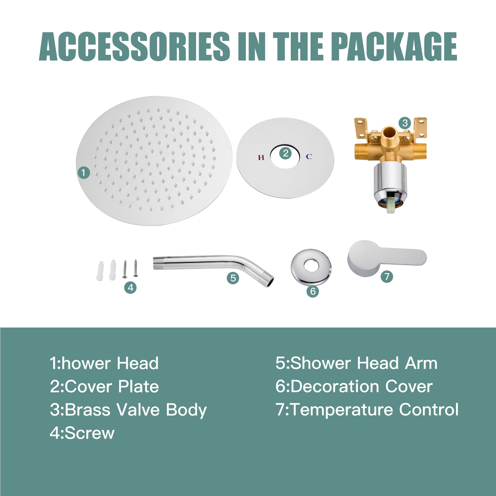 Shower Faucet Set 8 Inch Round Showerhead Bathroom Rainfall Shower System Wall Mount SUS304 Stainless Steel Single Function Shower Trim Kit 1 Handle Male Thread 1/2" NPT