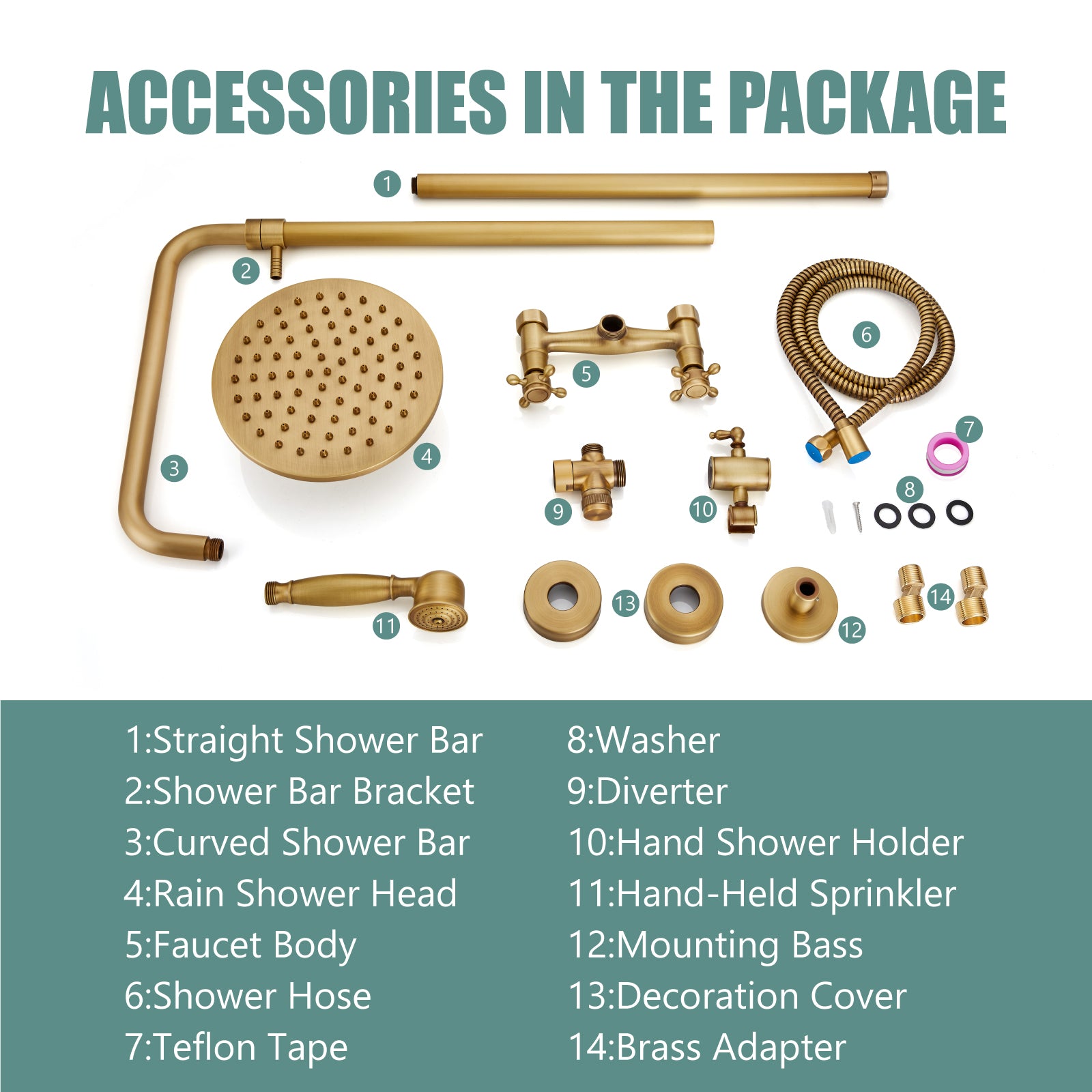 Heyalan Dual Functions Exposed Pipe Shower System Round Rainfall 8 Inch Shower Head Brass Fixture Combo Set 2 Handles with Handheld Sprayer Bathroom Shower Faucet Adjustable Shower Bar