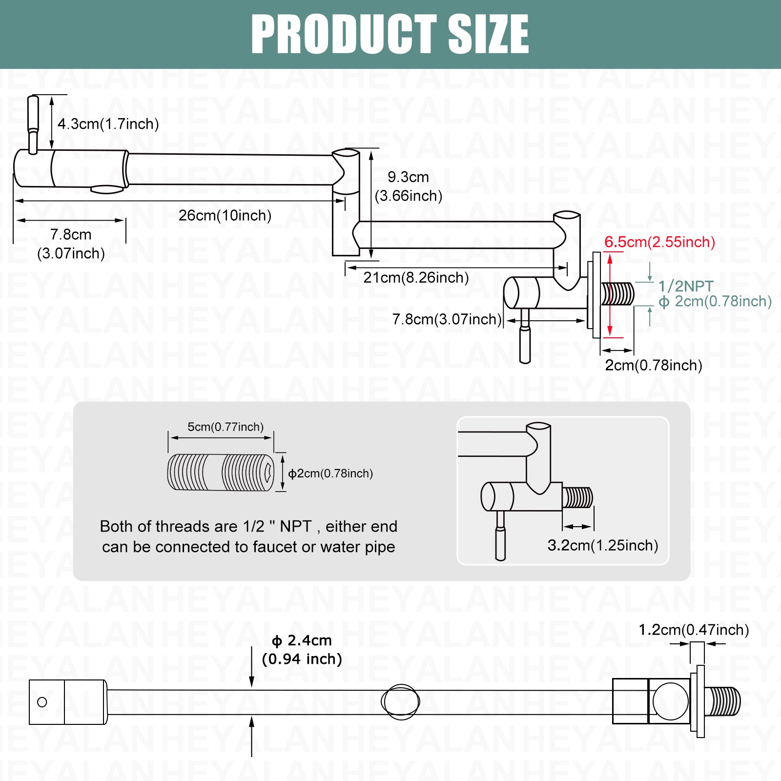Heyalan Pot Filler Faucet Wall Mounted Folding Stretchable Kitchen Faucet 1 Hole with Double Joint Swing Arms 2 Handles NPT Stainless Steel Separated Thread