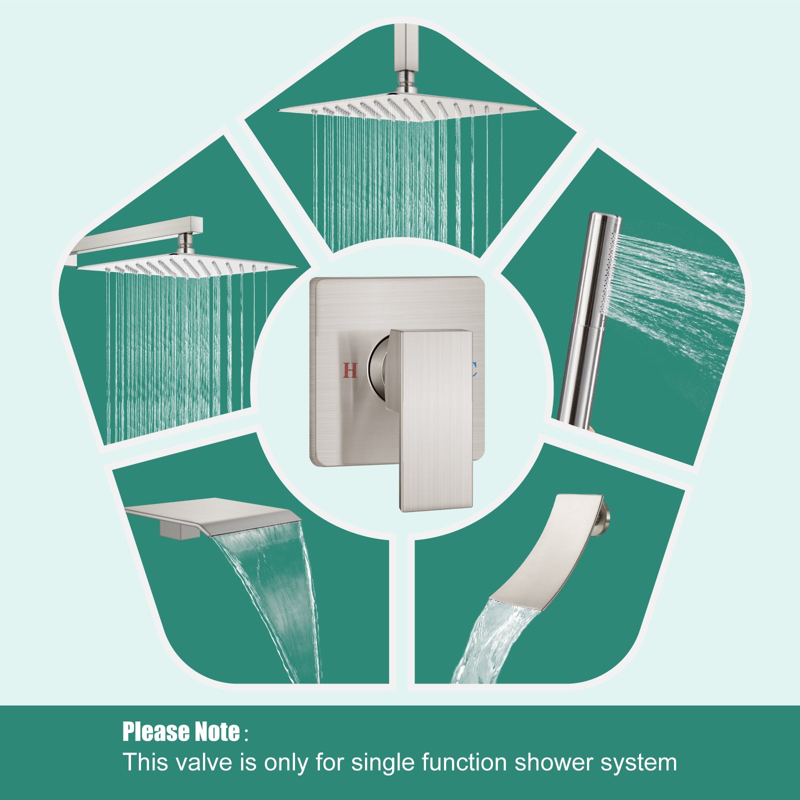 Heyalan  Square Single-Function Shower Handle Valve Shower Single Handle Valve Wall Mount Brass Faucet Shower Rough-In Valve Bathroom Trim Kit 1 Handle Tub Shower Valve Mixer Female Thread