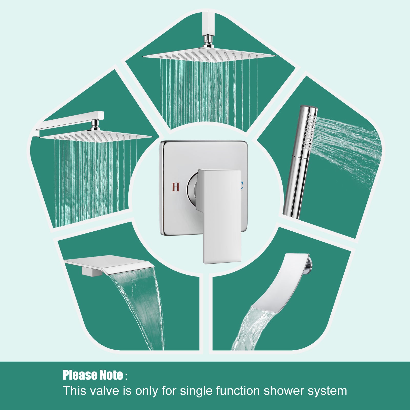 Heyalan  Square Single-Function Shower Handle Valve Shower Single Handle Valve Wall Mount Brass Faucet Shower Rough-In Valve Bathroom Trim Kit 1 Handle Tub Shower Valve Mixer Female Thread