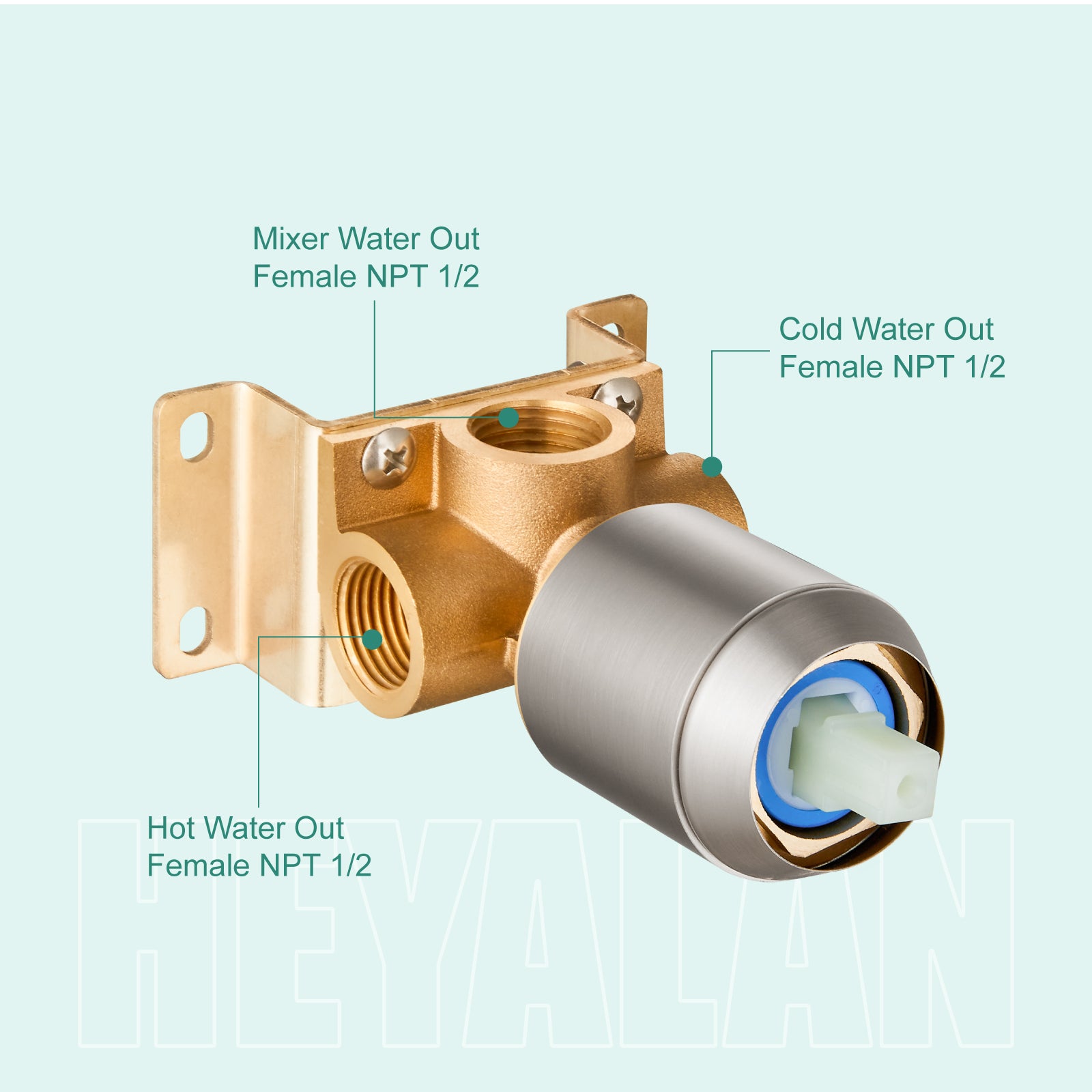 Heyalan  Square Single-Function Shower Handle Valve Shower Single Handle Valve Wall Mount Brass Faucet Shower Rough-In Valve Bathroom Trim Kit 1 Handle Tub Shower Valve Mixer Female Thread