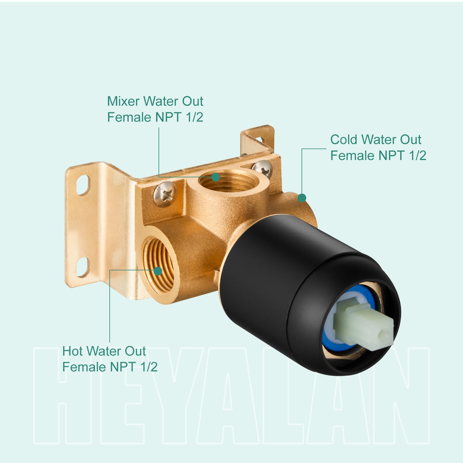 Heyalan  Square Single-Function Shower Handle Valve Shower Single Handle Valve Wall Mount Brass Faucet Shower Rough-In Valve Bathroom Trim Kit 1 Handle Tub Shower Valve Mixer Female Thread