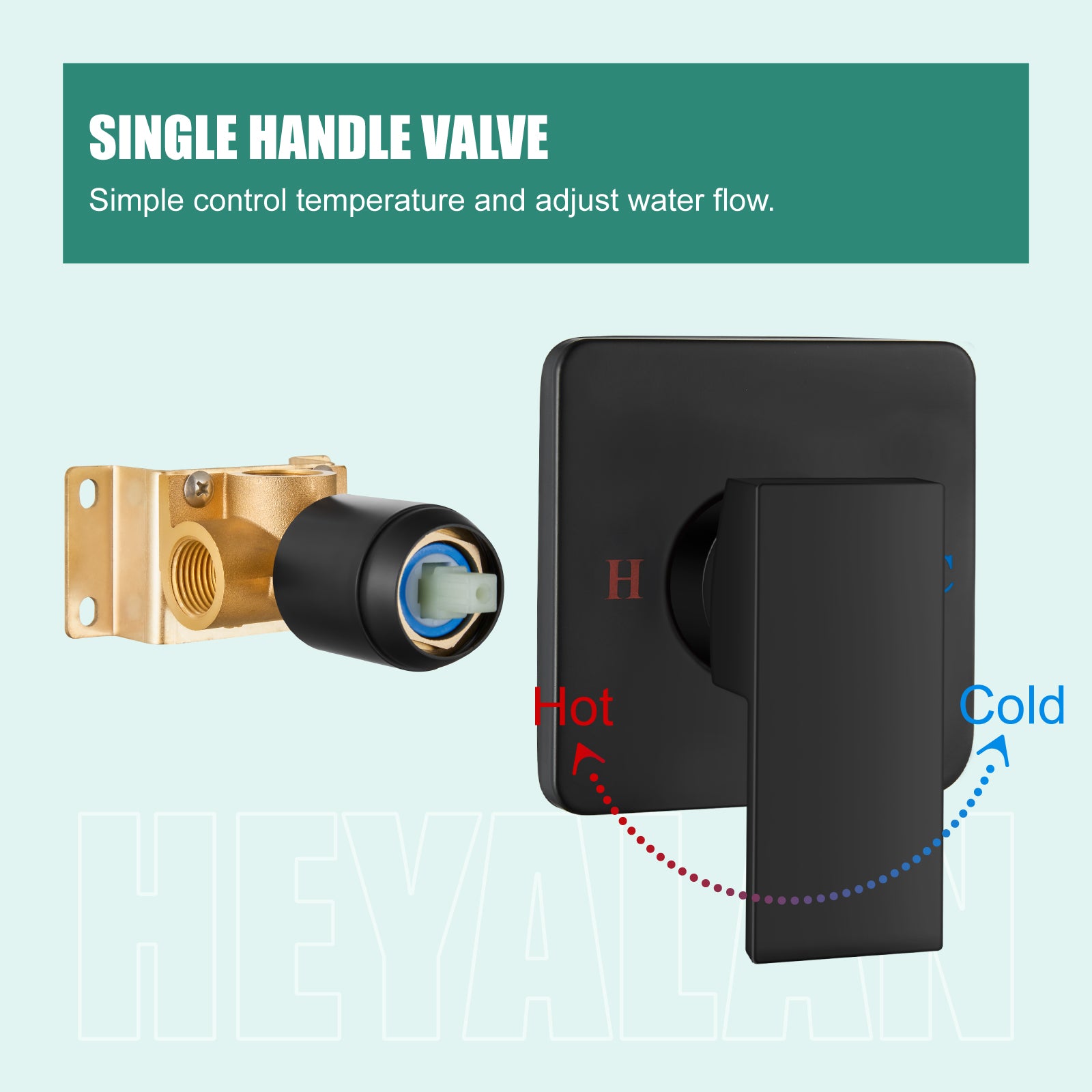 Heyalan  Square Single-Function Shower Handle Valve Shower Single Handle Valve Wall Mount Brass Faucet Shower Rough-In Valve Bathroom Trim Kit 1 Handle Tub Shower Valve Mixer Female Thread