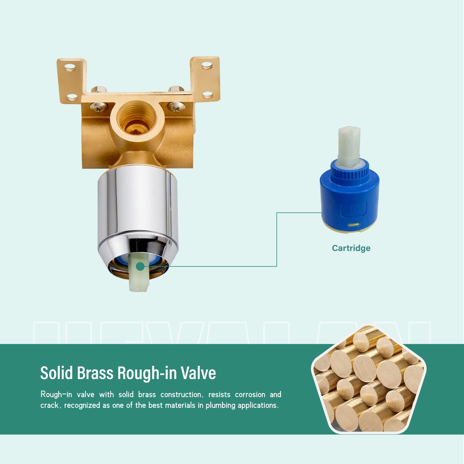 Heyalan  Square Single-Function Shower Handle Valve Shower Single Handle Valve Wall Mount Brass Faucet Shower Rough-In Valve Bathroom Trim Kit 1 Handle Tub Shower Valve Mixer Female Thread