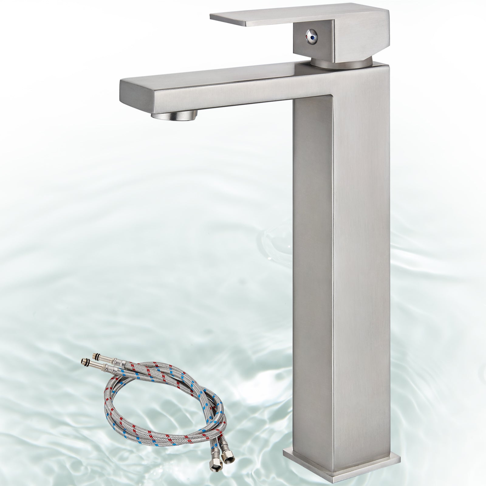 Heyalan Vessel Sink Faucet  SUS304 Stainless Steel Bathroom Sink Faucet Tall Body Vessel Bowl Tap Single Handle 1 Hole Lavatory Vanity Mixer Bar Tap Tall Spout Deck Mount