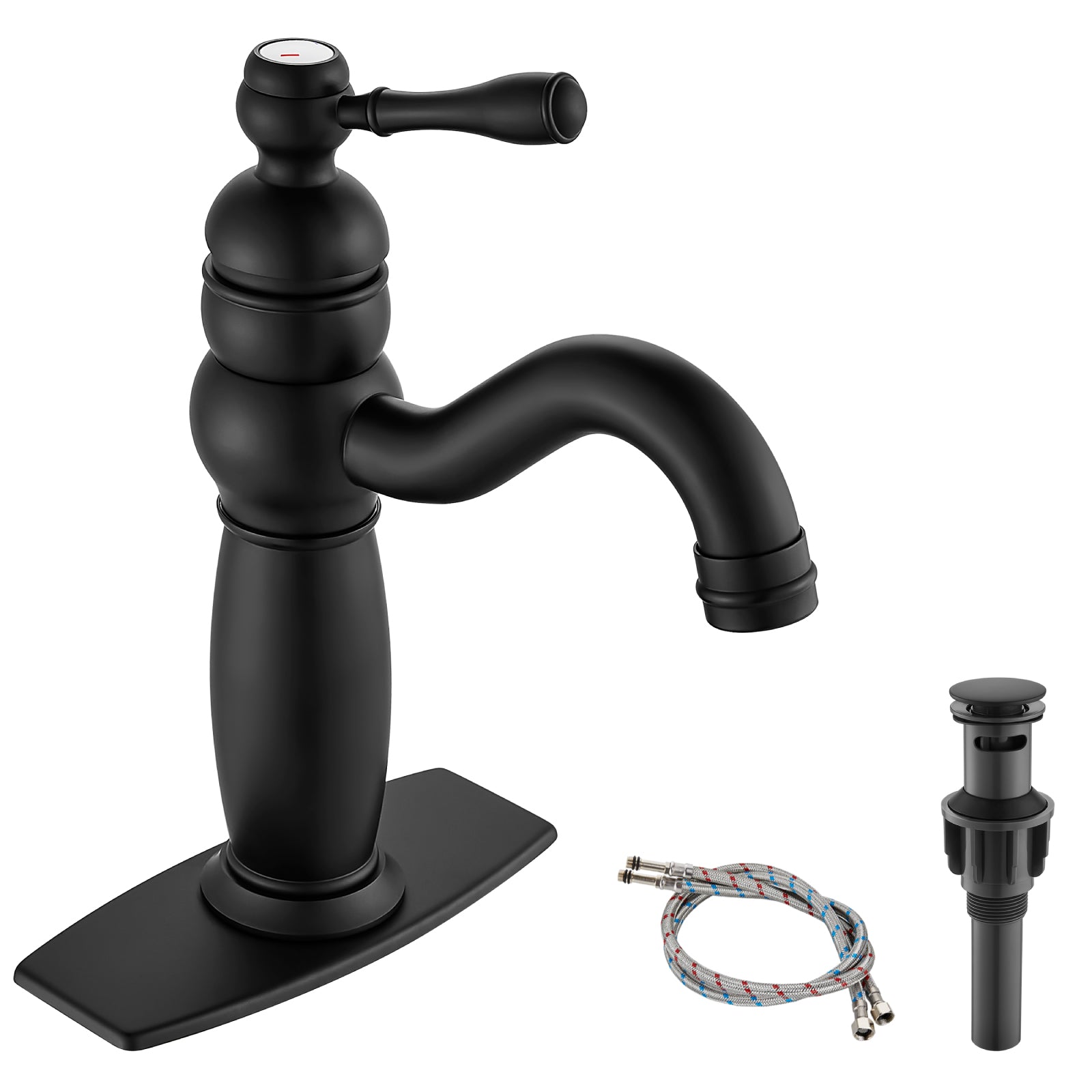 Heyalan Bathroom Lavatory Vessel Sink Faucet Single Hole 1 Lever Vintage Vessel Mixer Tap Retro Hot and Cold Water Solid Brass Pop-up Drain Included Deck Mounted