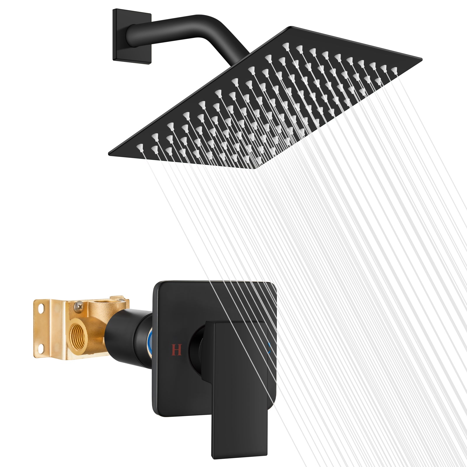 Shower Faucet Set Bathroom Rainfall Shower System Square SUS304 Stainless Steel Showerhead Single Function Shower Trim Kit 1 Handle with Rough-in Valve