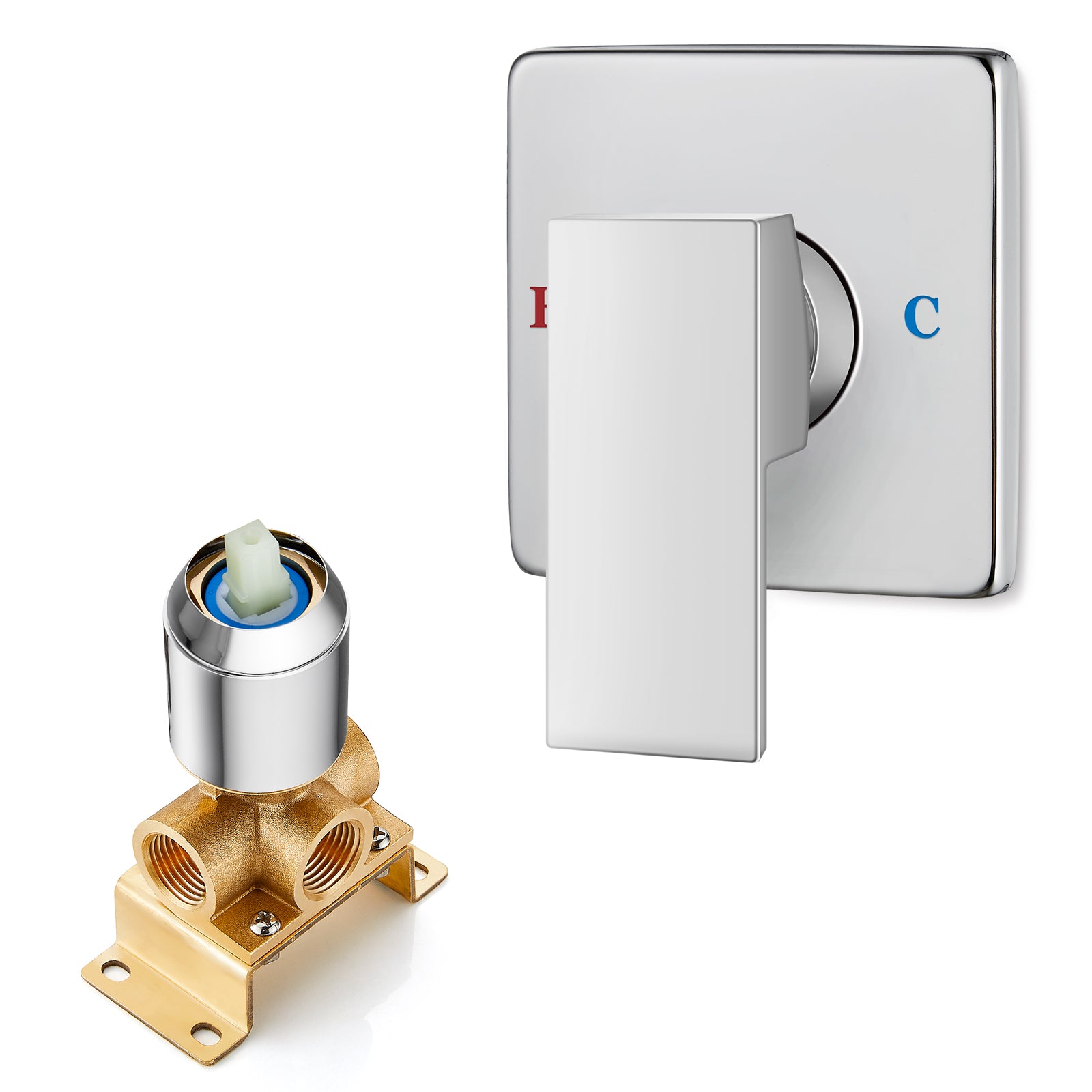 Heyalan  Square Single-Function Shower Handle Valve Shower Single Handle Valve Wall Mount Brass Faucet Shower Rough-In Valve Bathroom Trim Kit 1 Handle Tub Shower Valve Mixer Female Thread