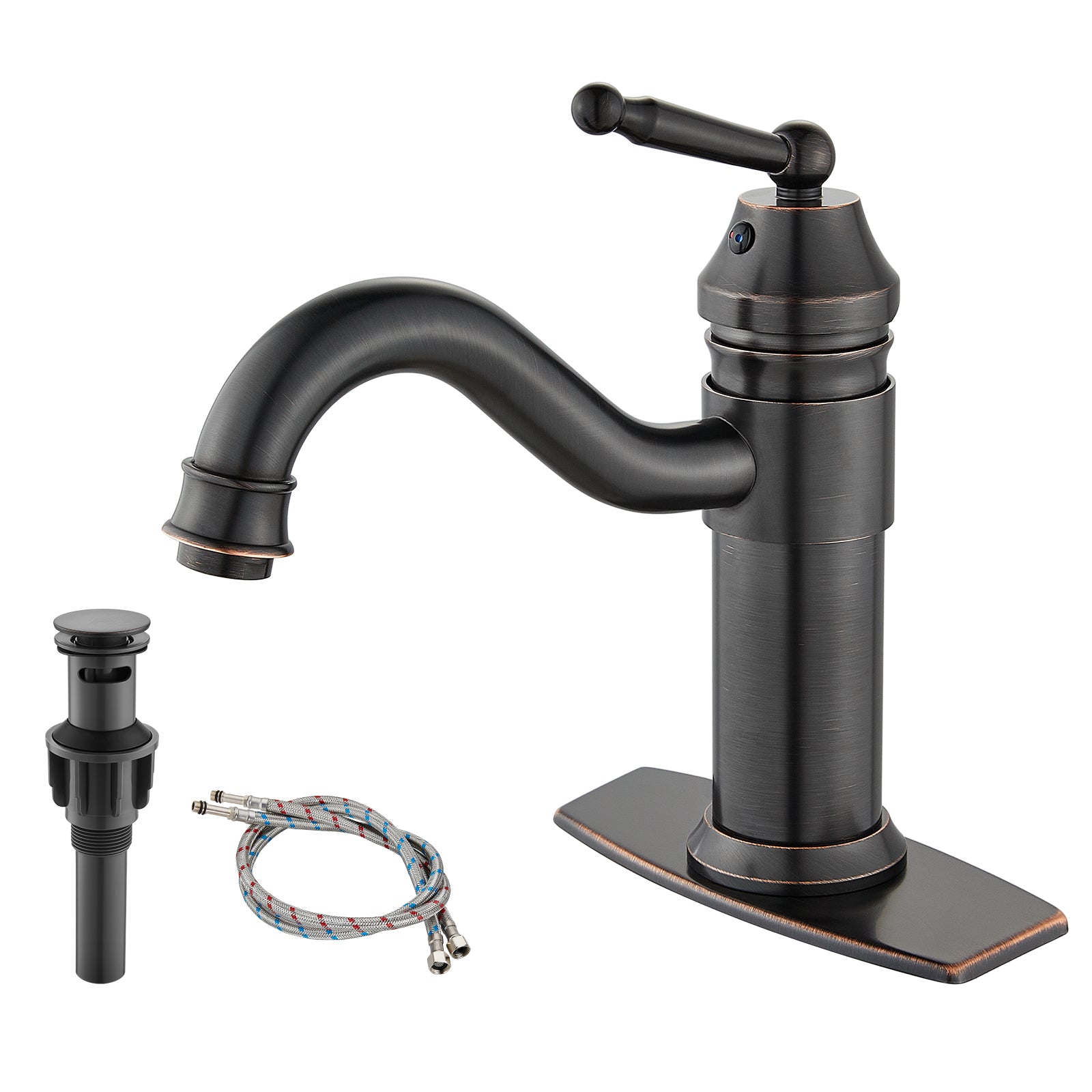Heyalan Bathroom Sink Faucet  Deck Mount Single Hole One Handle Lavatory Assembly Brass Vanity Basin Mixer Tap Pop Up Drain Included Hot and Cold Water
