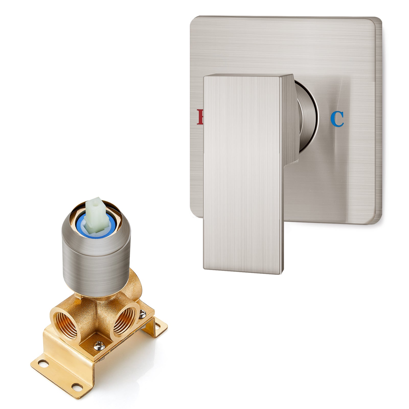 Heyalan  Square Single-Function Shower Handle Valve Shower Single Handle Valve Wall Mount Brass Faucet Shower Rough-In Valve Bathroom Trim Kit 1 Handle Tub Shower Valve Mixer Female Thread